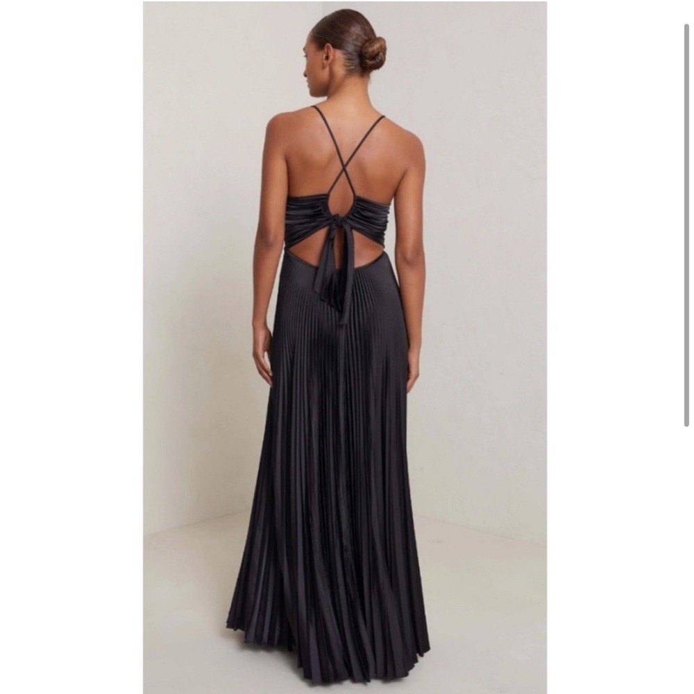 ALC Aries Satin Pleated Dress in Black. - Picture 4 of 11